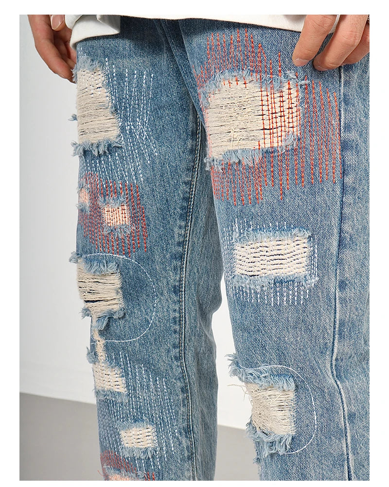destroyed ripped jeans straight jean pants men biker jeans fashion zipper streetwear trousers hip hop pants joggers baggy jeans unique joggers style 2160