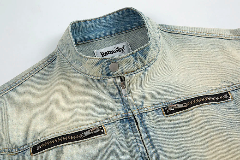 y2k streetwear washed biker jeans jackets for men and women zipper pocket ropa hombre windbreaker denim coat oversized unique jeans style 808