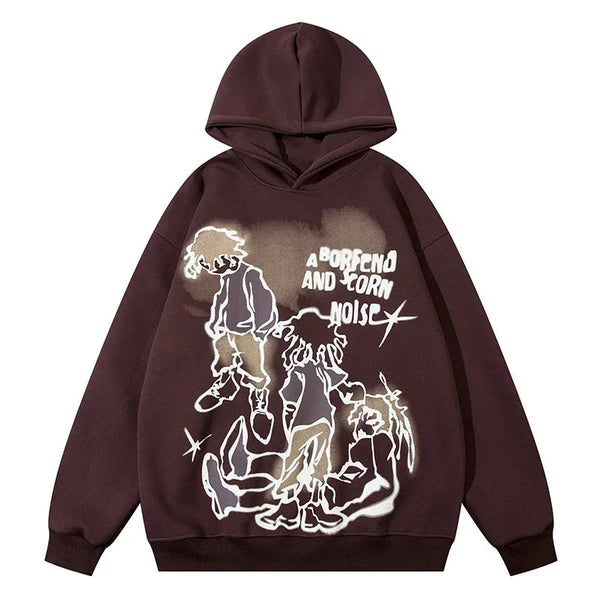 Men Hoodies Y2K Graffiti Cartoon Print Hooded Coat Hip Hop Gothic Retro Casual Pullover Sweatshirts Harajuku Oversized Tops Street King Limited