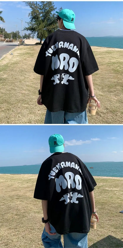 Korean street hip hop y2k printed men's T-shirt trendy brand Japanese retro loose Harajuku round neck sports half sleeved top Street King Limited