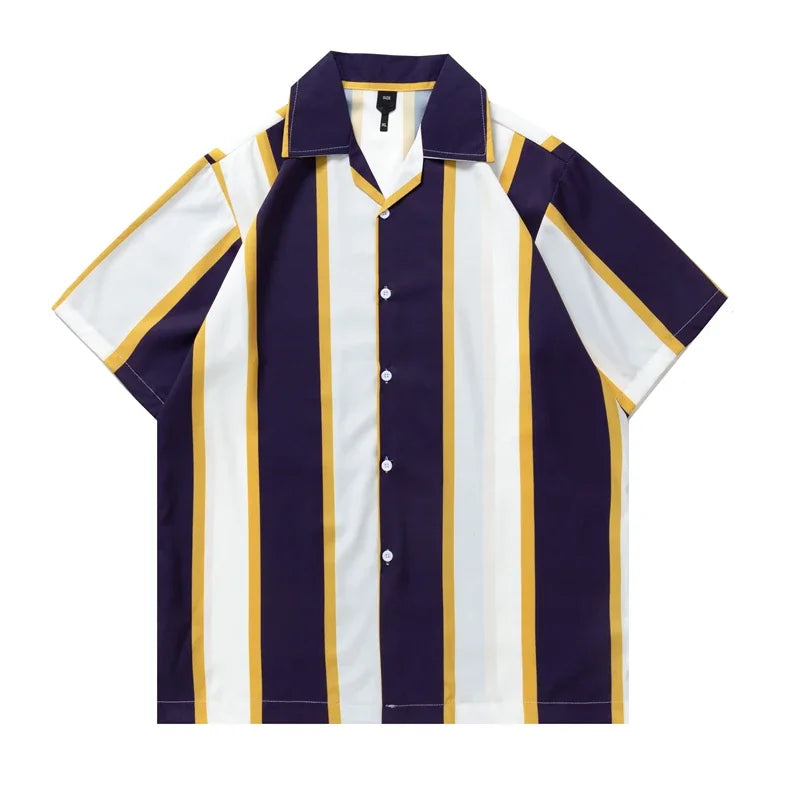 Dark Icon Big Stripe Hawaiian Shirt Men Summer Vintage Street Men's Shirt Short Sleeve Male Blouse Street King Limited