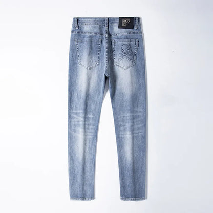 high 2023 new classical pirate metal skull bone luxurious embroidered jeans cotton denim pants comfort casual jeans 28 38 204 stacked flare jeans