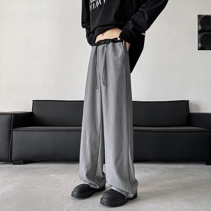 blue gray black elastic waist suit pants men fashion society pants korean loose straight casual pants mens office trousers minimalist street pants