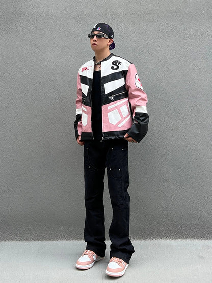 racing jackets fashion letter embroidery patchwork zipper jacket coats men hip hop pu lether outerwear casual streetwear jackets unique default style 4232