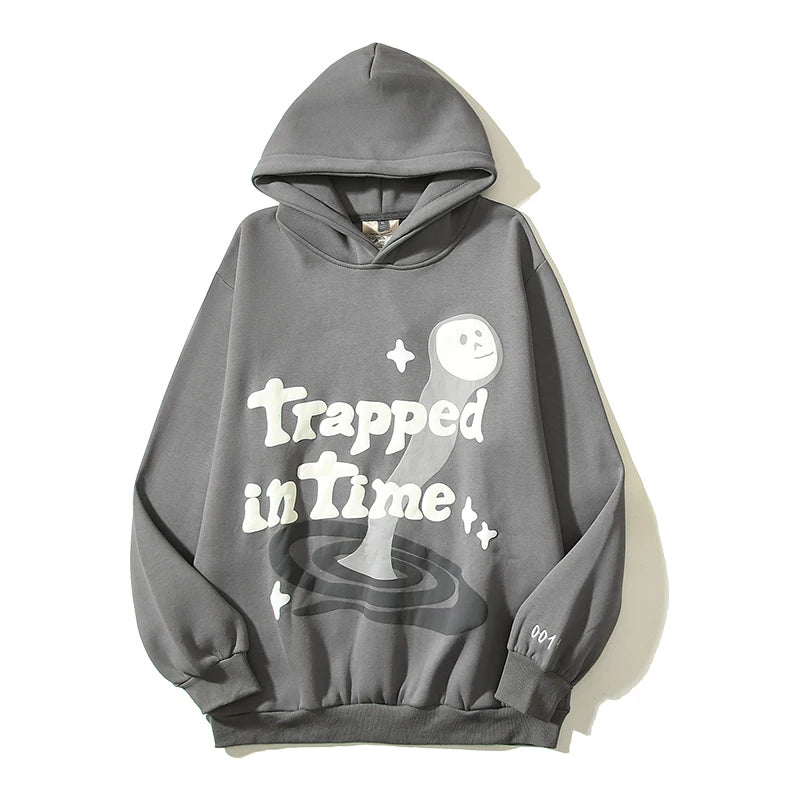 2023 New Tripped In Time Foam Stars Gray Fleece Hoodies for Men and Women Harajuku Streetwear Loose Cotton Hooded Sweatshirts Street King Limited