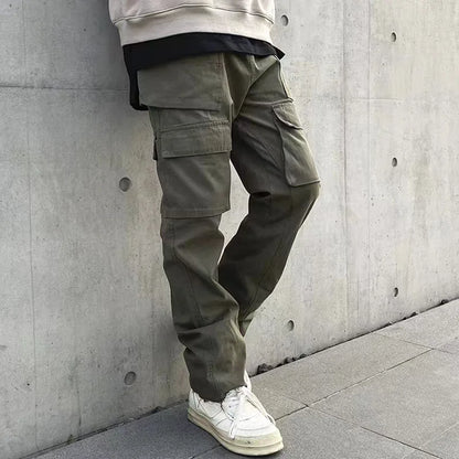 Harajuku Multi-pockets Straight Flare Pants Mens High Street Elastic Waist Solid Loose Casual Cargo Pants Hip Hop Baggy Trousers Street King Limited