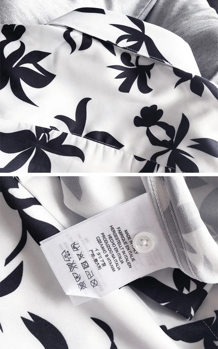 New 2021 luxury Men Classic Hibiscus Flowers Fashion 50% Silk Casual Shirts Shirt high quality Pocket Short sleeves #A48 Street King Limited