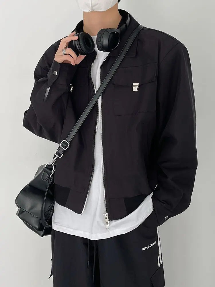 Autumn and Winter Korean Style Season Fashionable Retro Airplane Jacket Men's Loose Street Y2K Niche Shoulder Pad Lapel Jacket Street King Limited