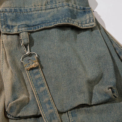 Men Cargo Jeans Multi Pocket Design Wide Leg Denim Pants Vintage Washed Streetwear Loose Trousers Y2K Men's Clothing Street King Limited