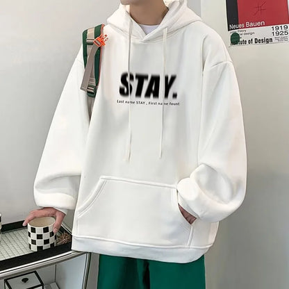 New in Letter STAY Print Sweatshirts Men Casual Vintage Fleece Pullovers Hoodies Autumn Y2K Streetwear Baggy Hoody Clothes Street King Limited