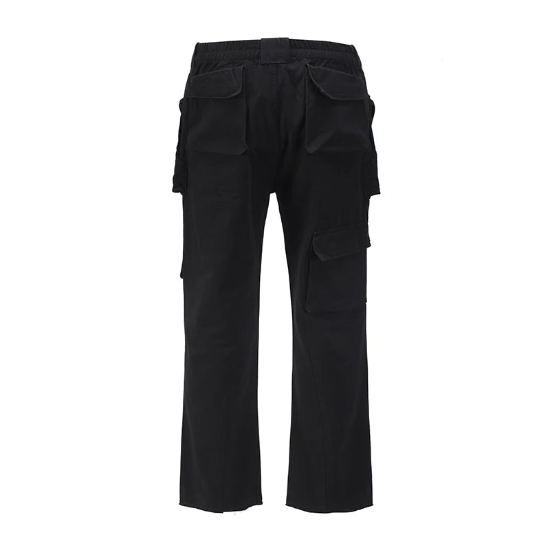 Harajuku Multi-pockets Straight Flare Pants Mens High Street Elastic Waist Solid Loose Casual Cargo Pants Hip Hop Baggy Trousers Street King Limited