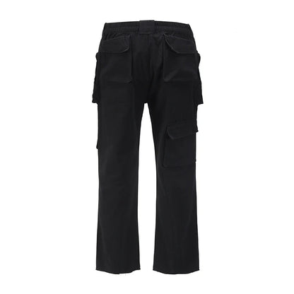 Harajuku Multi-pockets Straight Flare Pants Mens High Street Elastic Waist Solid Loose Casual Cargo Pants Hip Hop Baggy Trousers Street King Limited
