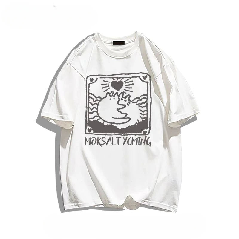 Summer fashion brand pure cotton fashion creative casual fun cat print student party men's and women's short-sleeved T-shirt ins Street King Limited