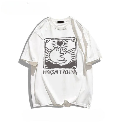 Summer fashion brand pure cotton fashion creative casual fun cat print student party men's and women's short-sleeved T-shirt ins Street King Limited
