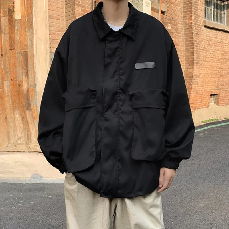 american casual cargo jacket for men autumn streetwear work zipper coat male varsity jackets loose chaquetas hombre clothes military streetwear pants