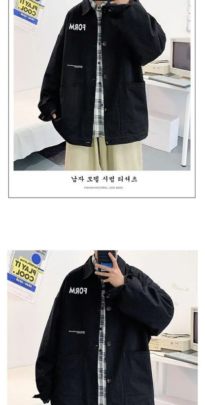retro japanese workwear vintage style jacket mens spring and autumn korean version trendy handsome loose handsome jacket tops unique default style 4915