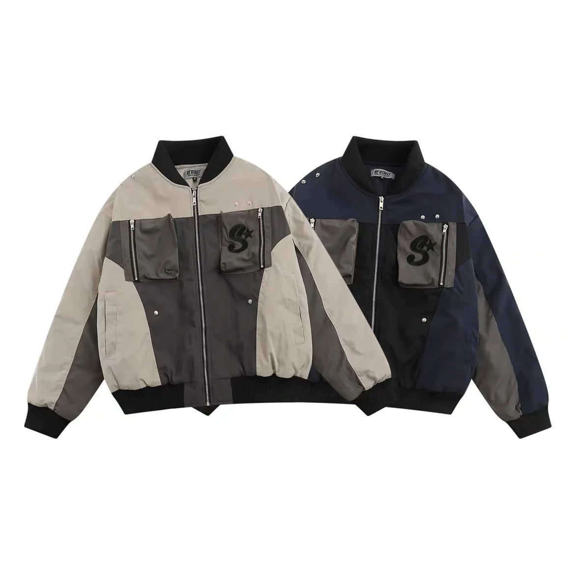 multi pocket bomber jacket men vintage loose varsity coat fashion korean patchwork baseball pilot outerwear unisex spring autumn urban fashion pants