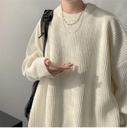 2023 Autumn Crew Neck Solid Color Pullover Sweaters For Men Casual Y2K Knitted Sweater High Street Fashion Jumpers Hombre Street King Limited