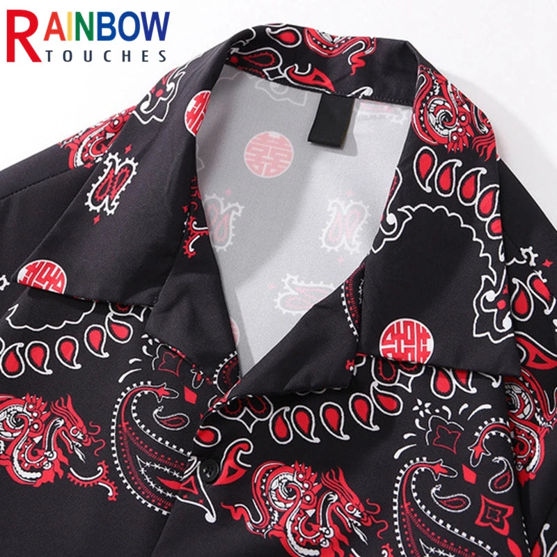 Rainbowtouches Unisex Summer Fresh Style Crane Digital Printing Comfortable  PrintingPolyester Casual Hawaii Street Wear Shirts Street King Limited