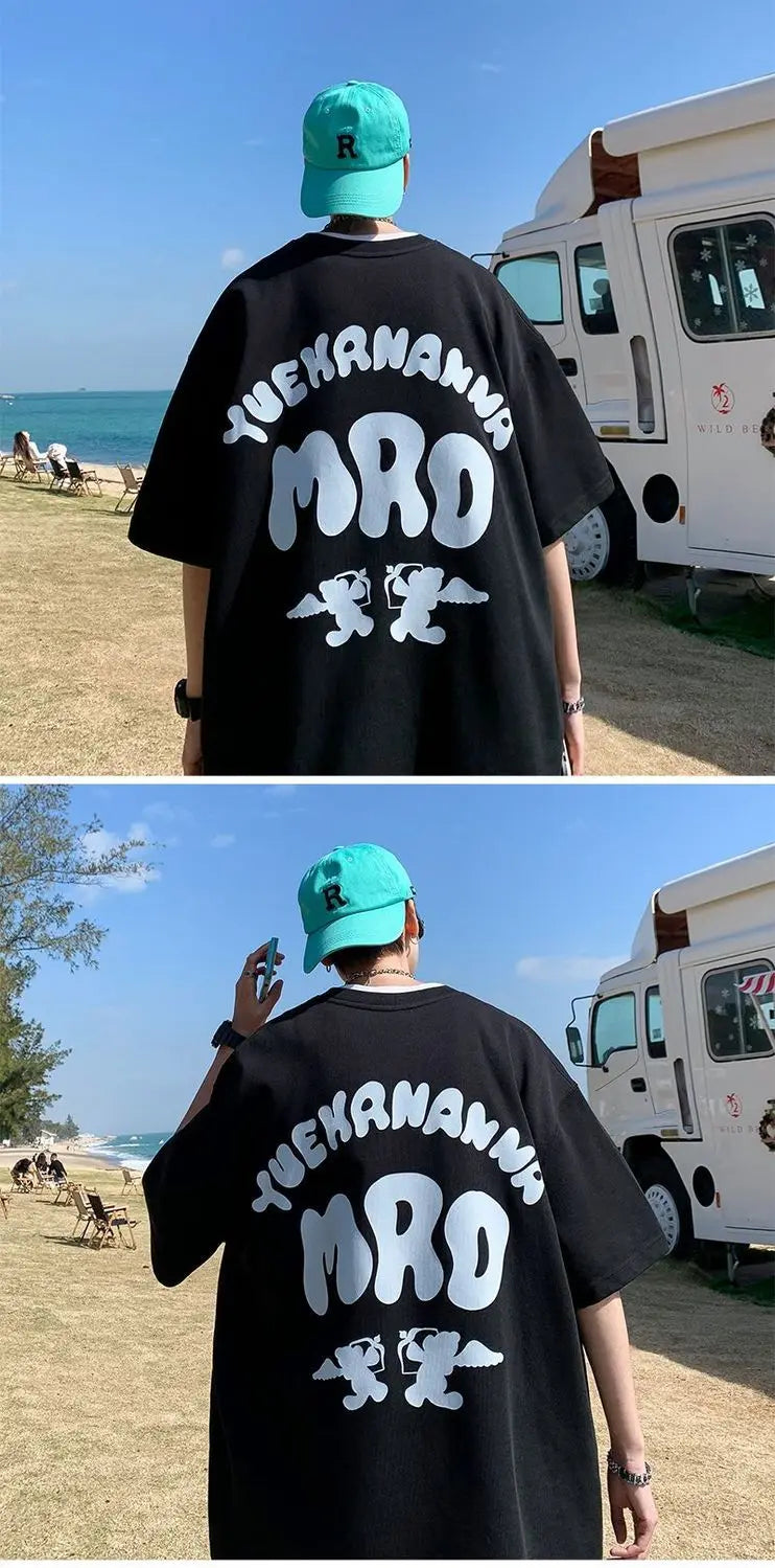 Korean street hip hop y2k printed men's T-shirt trendy brand Japanese retro loose Harajuku round neck sports half sleeved top Street King Limited