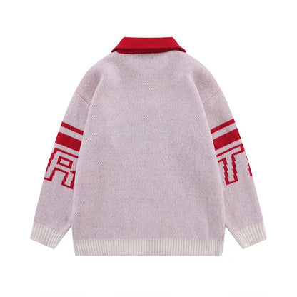Men Knitted Sweater Jumper Casual Polo Neck Letter Casual Long Sleeve Streetwear Hip Hop Autumn Winter Pullover Knitwear Sweater Street King Limited