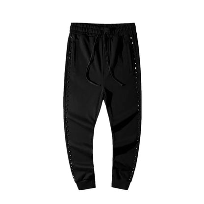 high new novelty luxury men 21 classic side metal rivets pockets comfortable cotton parkour sweat casual pants sweatpants d47 unique joggers style 4213