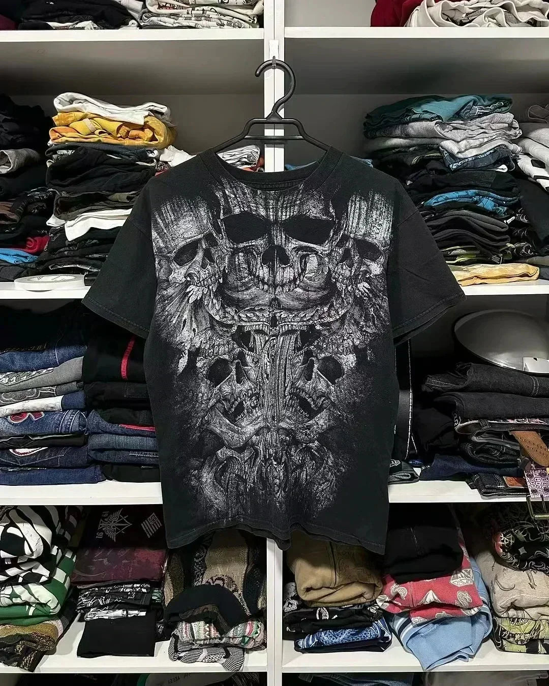 Street Y2K New Popular Gothic Printed Cotton T-shirt Men Harajuku Hip Hop Retro Loose Short Sleeved Couple Casual Joker T-shirt Street King Limited