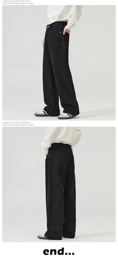 men solid color denim wide leg straight streetwear fashion loose casual jeans pants women y2k jeans trousers unique jeans style 1718