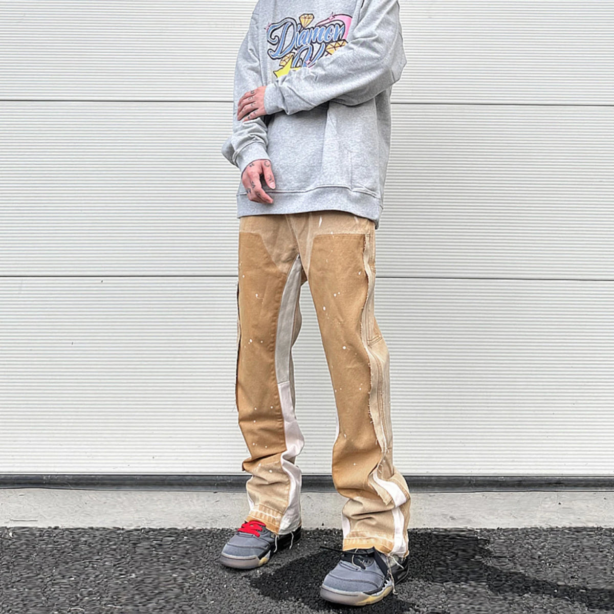 streetwear cleanfit double knee graffiti baggy pants jeans y2k vintage flare denim pants men patchwork patches for women clothes ripped baggy denim