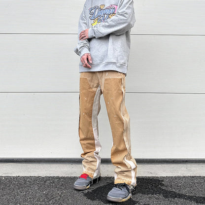 streetwear cleanfit double knee graffiti baggy pants jeans y2k vintage flare denim pants men patchwork patches for women clothes ripped baggy denim