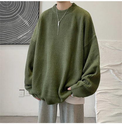 2023 Autumn Crew Neck Solid Color Pullover Sweaters For Men Casual Y2K Knitted Sweater High Street Fashion Jumpers Hombre Street King Limited
