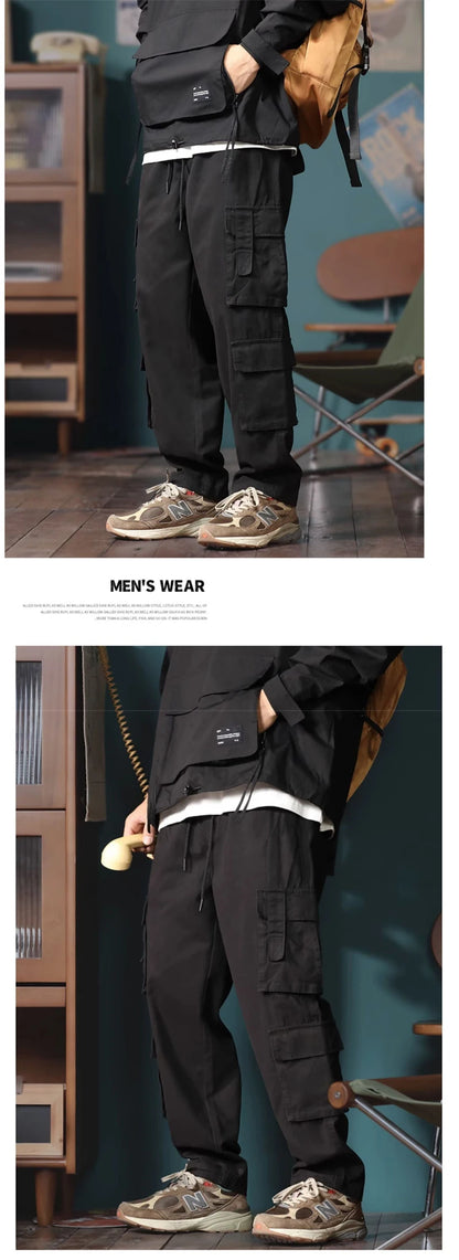 american vintage baggy cargo pants men outdoor sport military tactical sweatpants y2k straight multi pocket overalls trousers unique joggers style 467