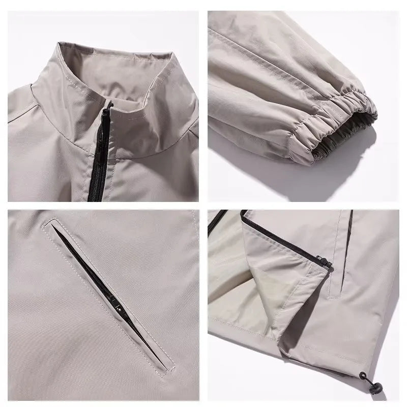 Outdoor Mens Charge Jacket Retro Loose Stand Collar Waterproof Tooling Coats Thin Color Blocked Zipper Hiking Windbreaker Street King Limited