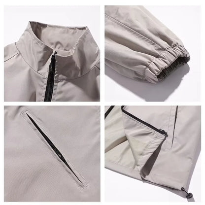 Outdoor Mens Charge Jacket Retro Loose Stand Collar Waterproof Tooling Coats Thin Color Blocked Zipper Hiking Windbreaker Street King Limited