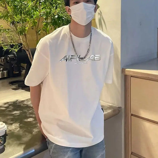 Summer men's design letter fashion short-sleeved loose versatile T-shirt teenagers Korean version ins half-sleeved tops trendy Street King Limited