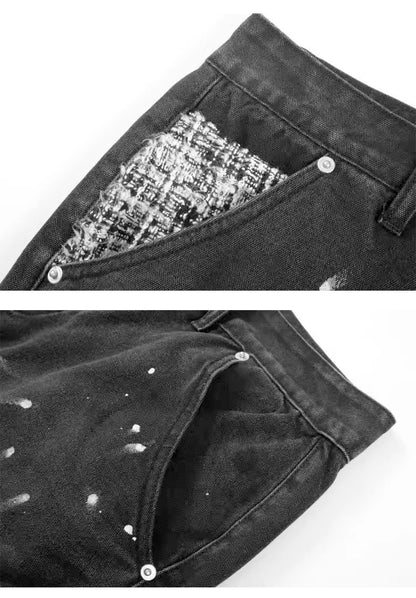 ripped holes patchwork denim jeans shorts mens high street straight short jeans hip hop streetwear casual short joggers pants unique joggers style 5217