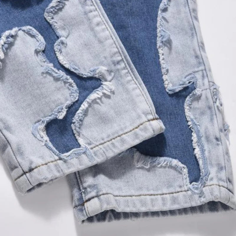 ripped irregular patchwork design denim jeans men casual zipper biker trousers jeans fashion streetwear hip hop pants joggers unique joggers style 2606