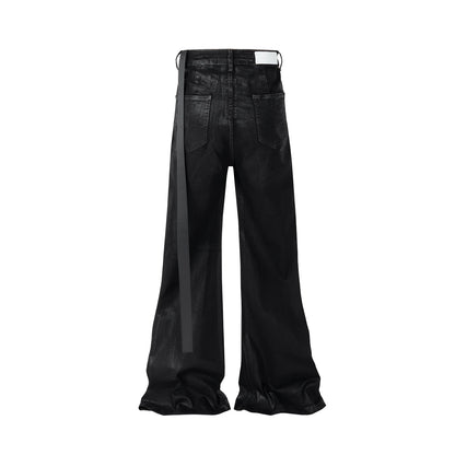 Streetwear Black Wax Leather Strecth Jeans for Men Ropa Hombre Baggy Y2k Flare Pants Oversized Straight Denim Trousers Street King Limited