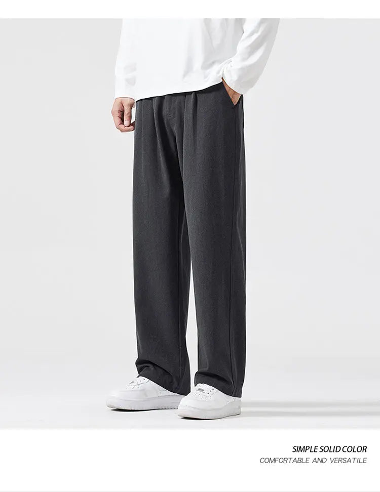 mens trend streetwear fashion loose casual plus size straight wide leg suit pant office man commute work pants trousers unique default style 2082