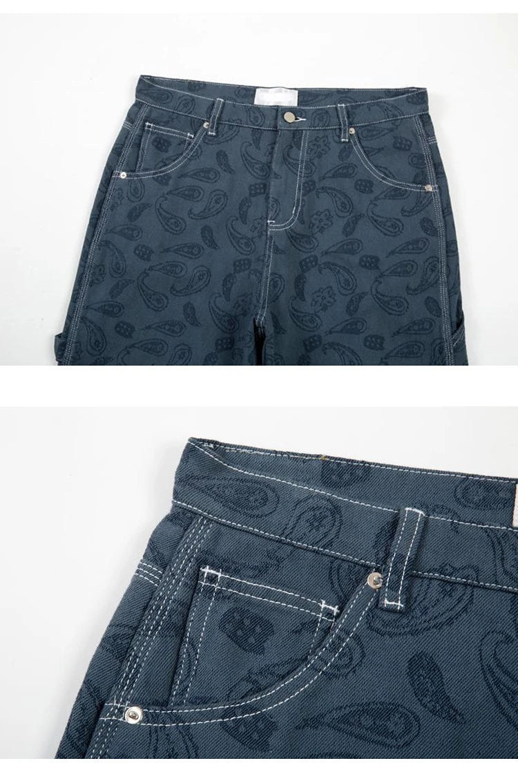 hip hop straight denim jeans pants fashion zipper paisley jeans streetwear mens new casual loose trousers jean pants joggers unique joggers style 3050