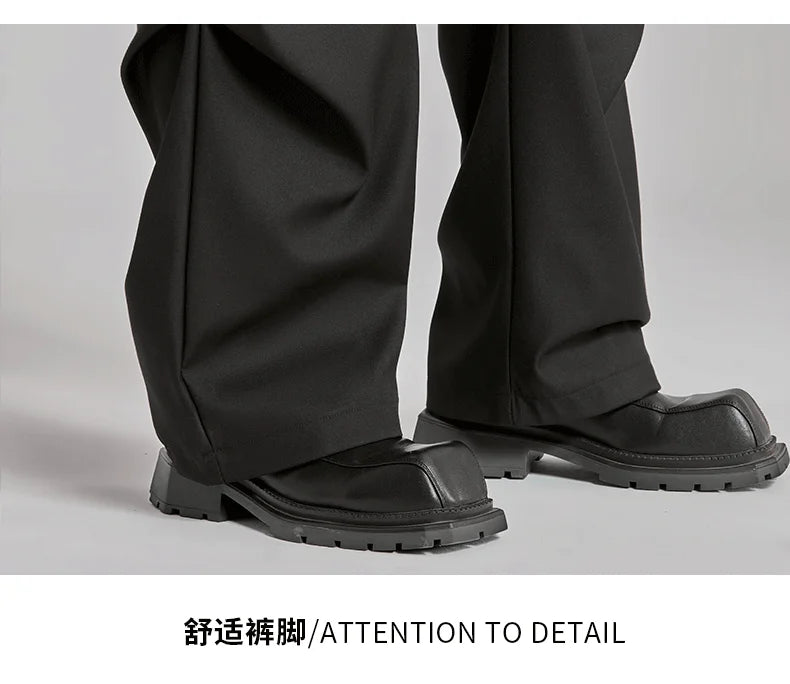 extended length edition wrinkle fashion men streetwear fashion hip hop vibe loose casual straight black suit pant trousers unique default style 1829