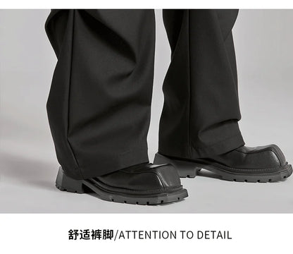 extended length edition wrinkle fashion men streetwear fashion hip hop vibe loose casual straight black suit pant trousers unique default style 1829