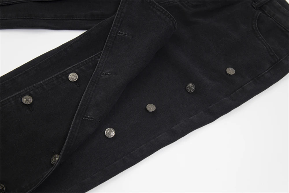 detachable button black washed baggy jeans for men straight harajuku ropa hombre loose denim trousers oversized cargo pants unique cargo style 4640