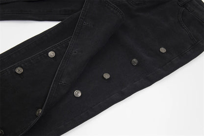 detachable button black washed baggy jeans for men straight harajuku ropa hombre loose denim trousers oversized cargo pants unique cargo style 4640