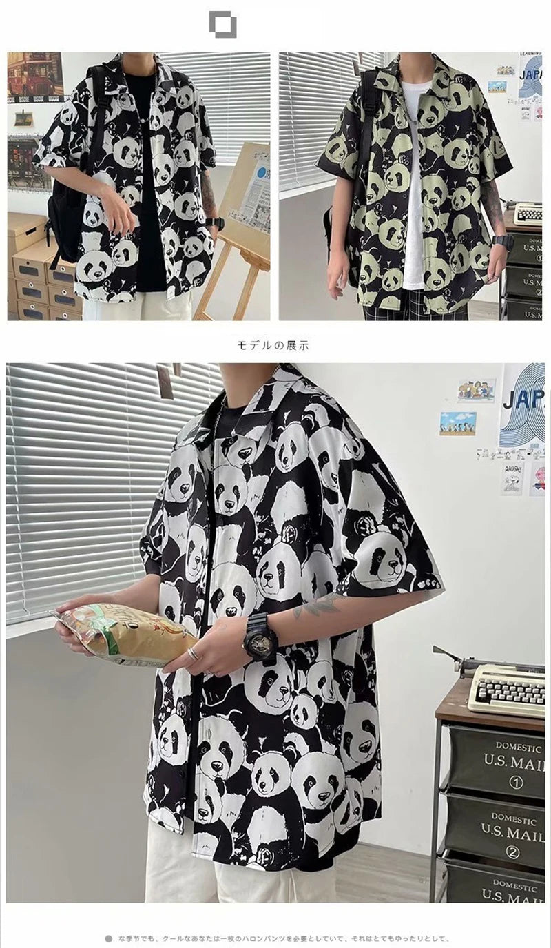 Streetwear Summer Panda Printed Shirts For Men Casual Loose Short Sleeved Camisas Summer Panda Printed Shirts For Men Casual Loose Short Sleeved Camisas Couples Streetwear Fashion Tee Shirt Luxury Social Shirt Fashion Sweater Jacket With Graphic Design For Men