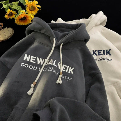 Winter Warm Thickened Casual Men's Hoodie Korean Fashion Embroidery Letters Sweater Harajuku Street Unisex Hoodies Street King Limited