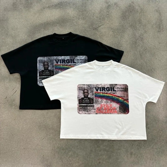 American High Street Trendy Brand Letters Anime Print Oversized Short-sleeved Tops Men Y2k Fashion Retro Casual T-shirts Women Street King Limited