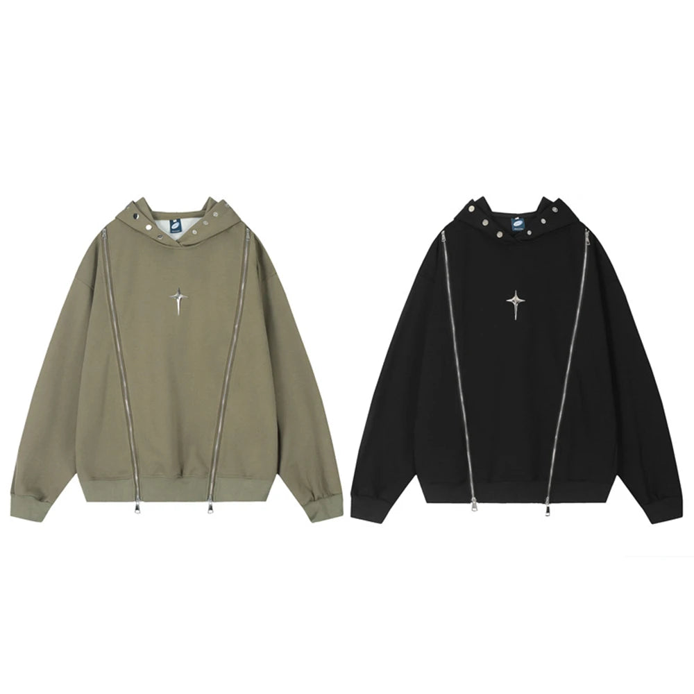 Hip Hop Punk Hoodie Sweatshirt 2023 Autumn Zipper Design Solid Color Hoodies Pullover Harajuku Cotton Sweat Shirt Street King Limited