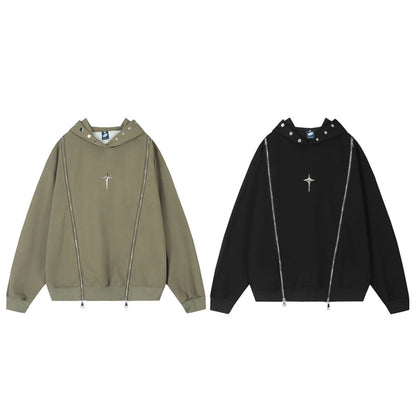 Hip Hop Punk Hoodie Sweatshirt 2023 Autumn Zipper Design Solid Color Hoodies Pullover Harajuku Cotton Sweat Shirt Street King Limited