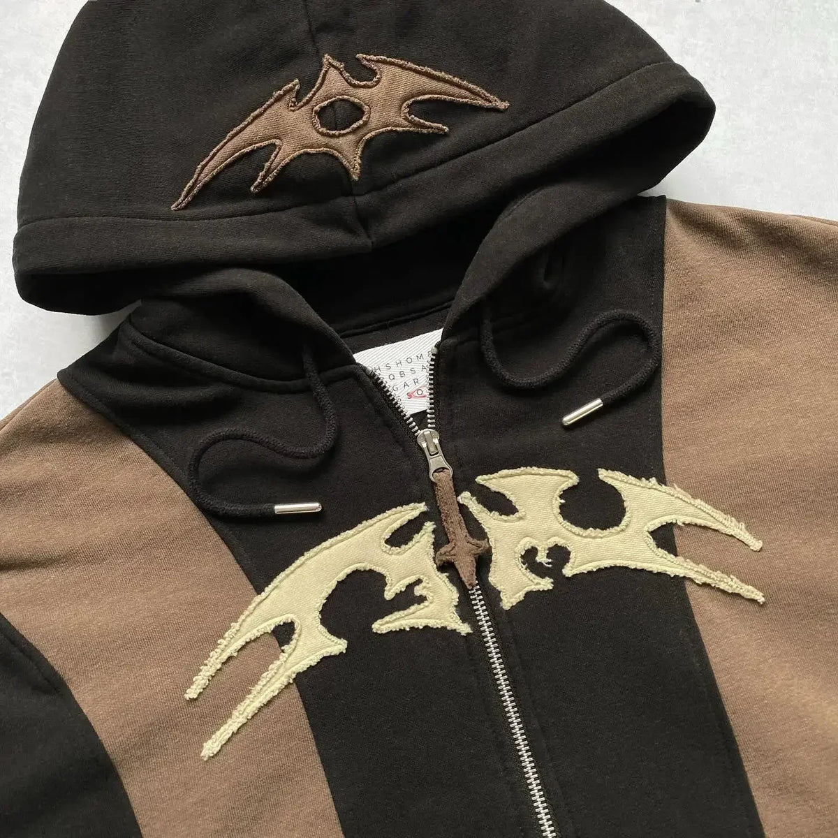 Y2k Patch Design Loose Zip Hoodies for men Geometric Pattern Splicing Sweatshirt Gothic Streetwear Oversized Casual Men Clothing Street King Limited